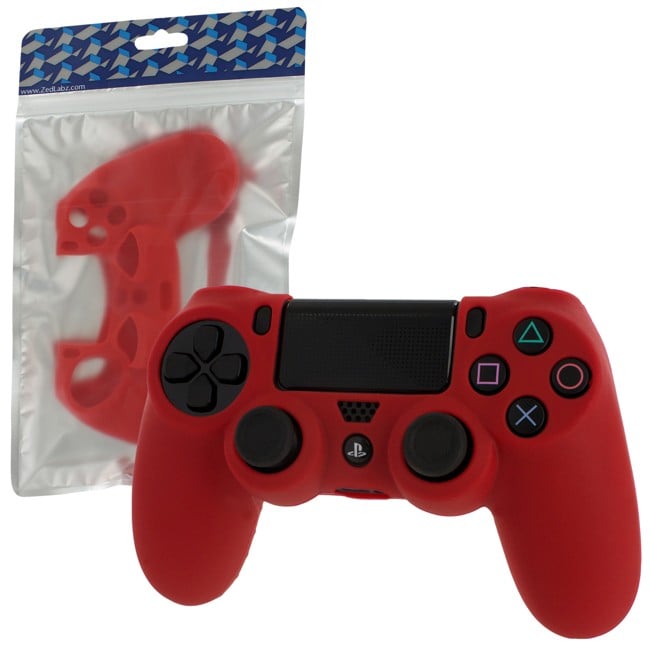 ZedLabz soft silicone rubber skin grip cover for Sony PS4 controller with ribbed handle - red