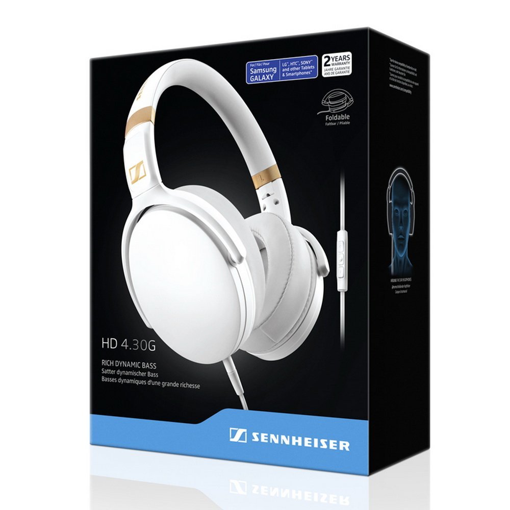 White Sennheiser Over-Ear Headphones W/ 3-Button Remote Mic HD 4.30G
