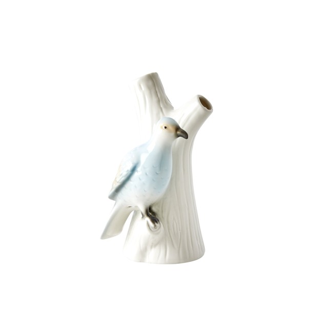 Rice - Porcelain Vase w. Bird Figure - Blue