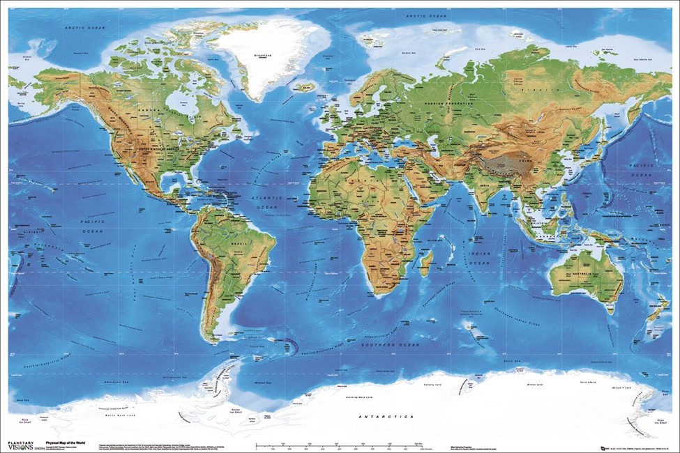 Planetary Visions Physical Map of the World Maxi Poster 61x91.5cm