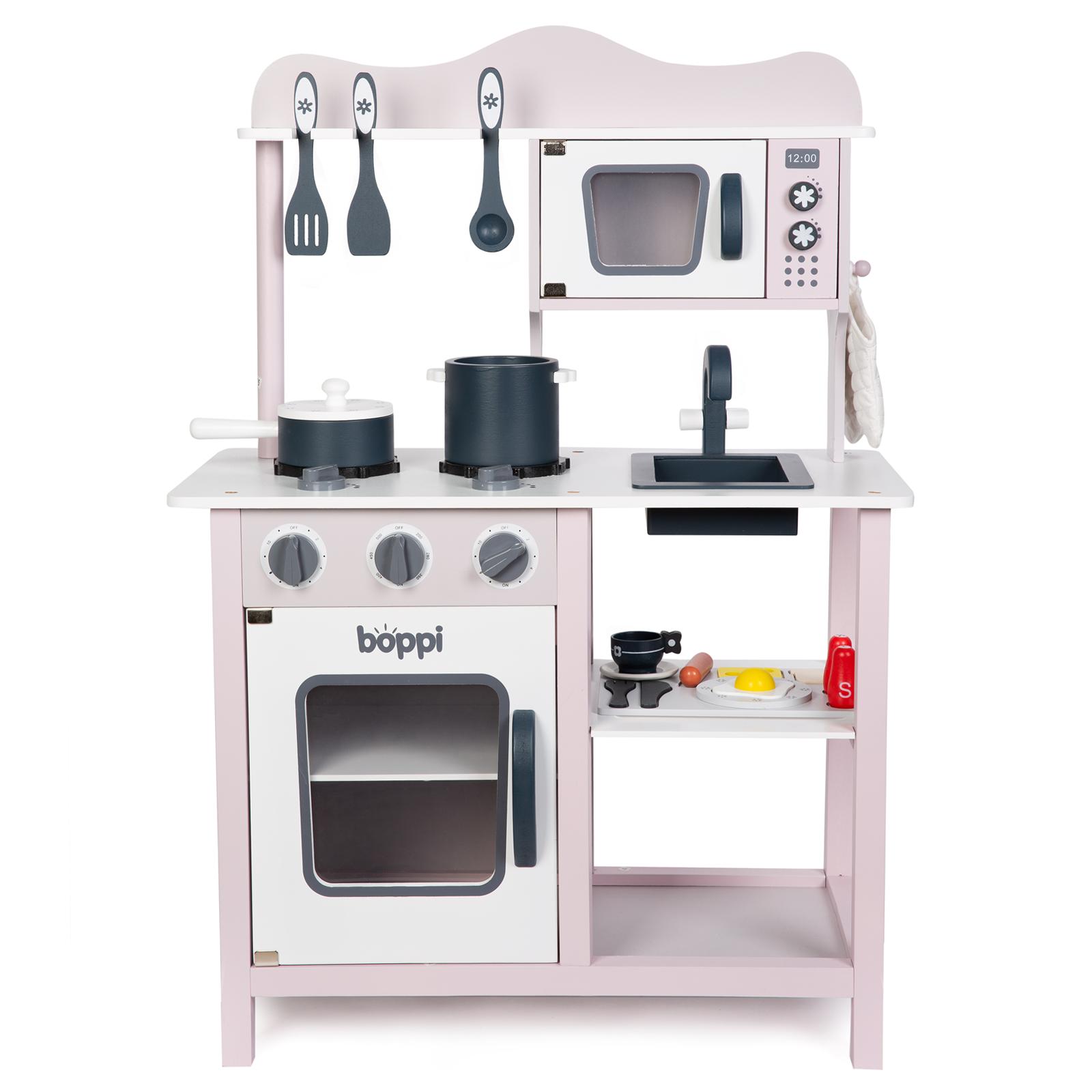 grey wooden toy kitchen