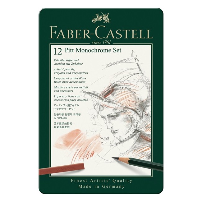 Faber-Castell - Pitt Monochrome Blyanter i Metal æske (12stk.)