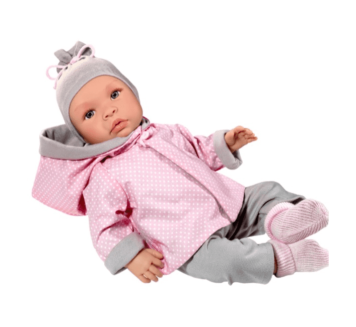 Nat Souvenir kinakål Køb Asi dukker - Leonora dukke i grå og rosa dukketøj, 46 cm