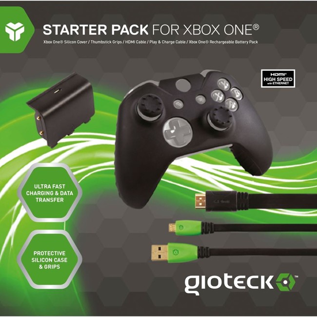 Gioteck Xbox One Controller Accessory Pack (Includes Rechargeable Battery Pack and 3M Charging Cable, Controller Silicone Skin, HDMI Cable, Thumb Grips) (Xbox One)