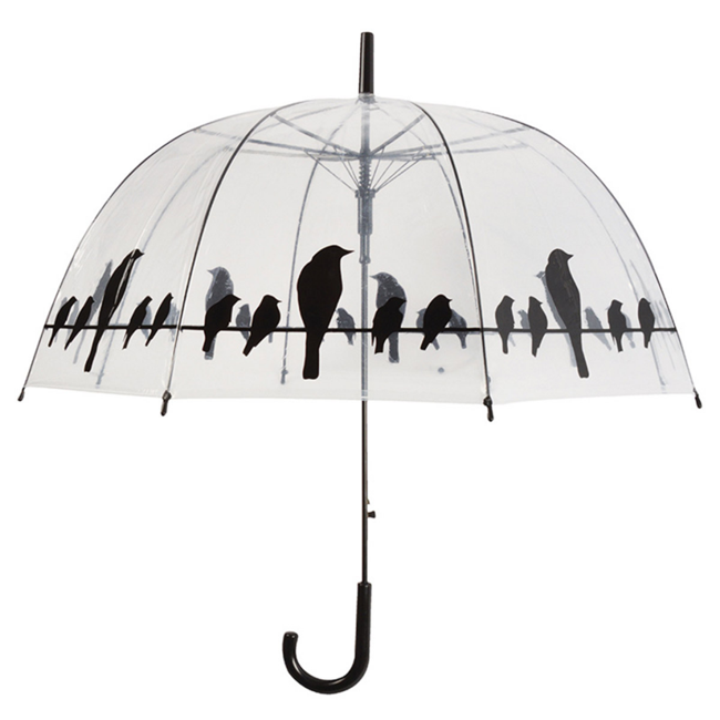 Esschert Design paraply TP166 med fugle på en ledning, gennemsigtig