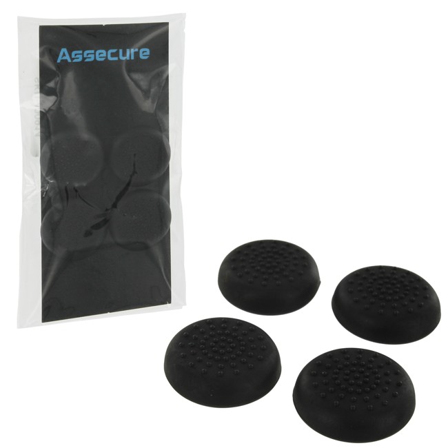 Assecure TPU protective analogue thumb grip stick caps for Sony PS4 controllers [Playstation 4] - 4 pack - black