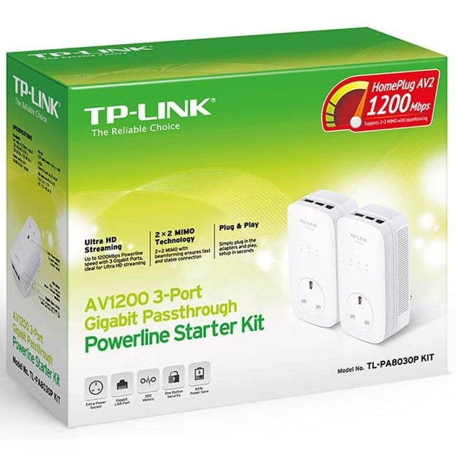 Køb TP-LINK (TL-PA8030P KIT) 1200Mbps 3 Port Powerline Adapter Home Plug  Networking Kit AC Pass Through