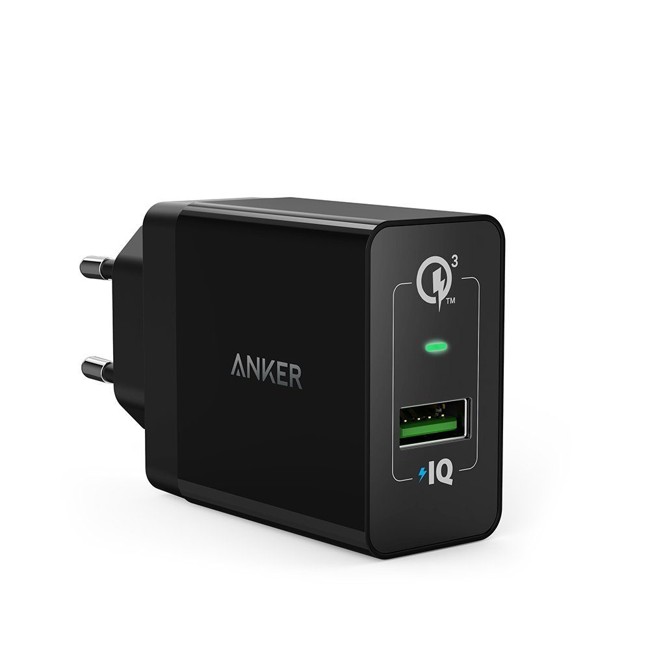 Anker PowerPort+ 1 USB vægoplader, Quick Charge 3.0, Micro USB kabel, Sort