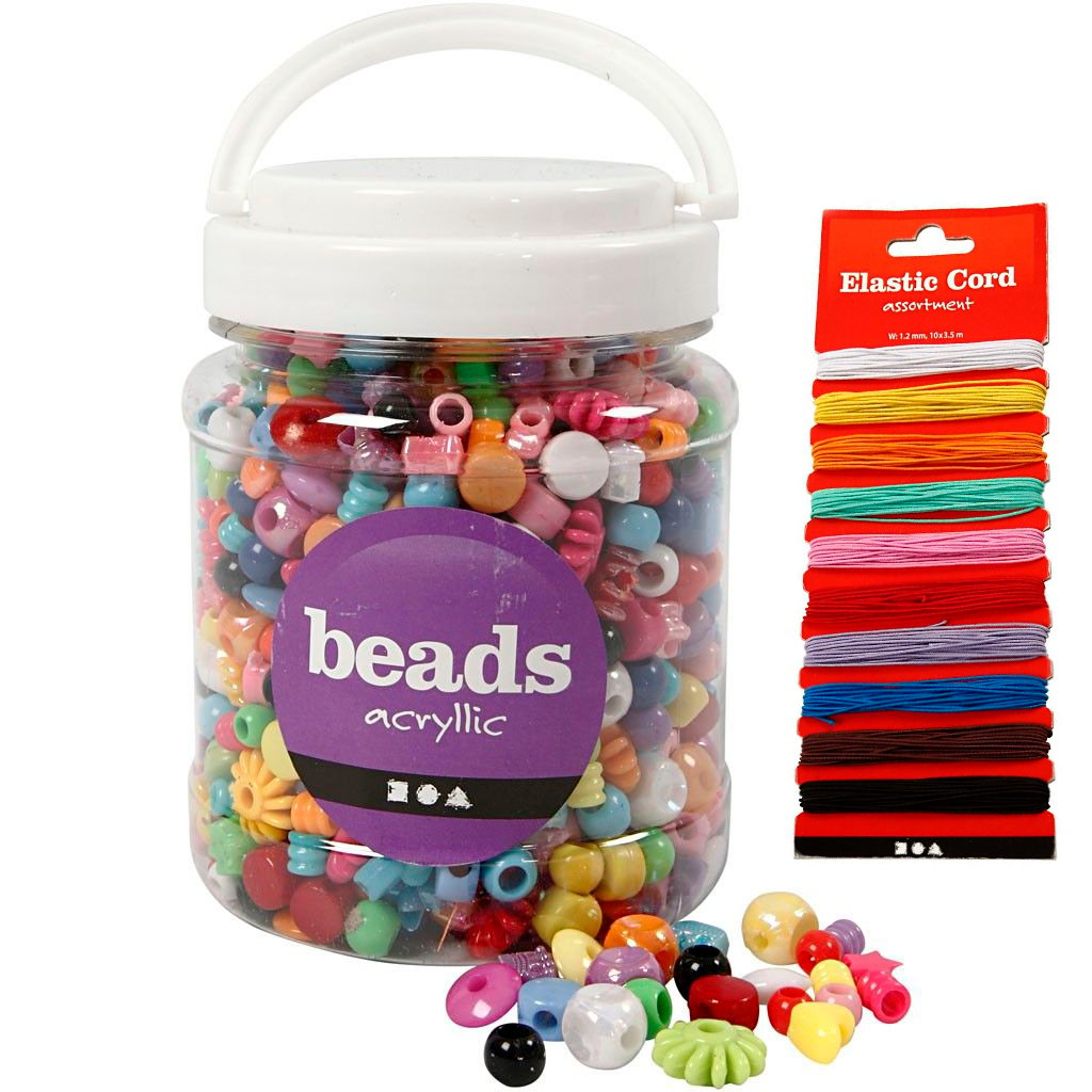 Køb Beads - 700 ml. - Perler i Plast - ca. 1175 stk. og Elastiktråd