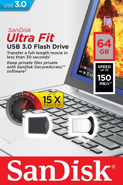 Sandisk - USB 3.0 UltraFit Flash Drive 64GB 150MB/s