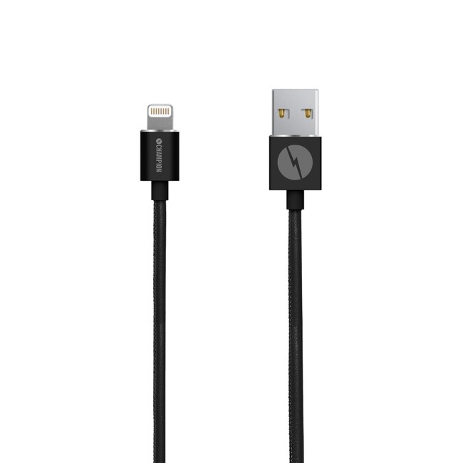 Champion Lightning Cable PU Leather Black 2m iPhone, iPad