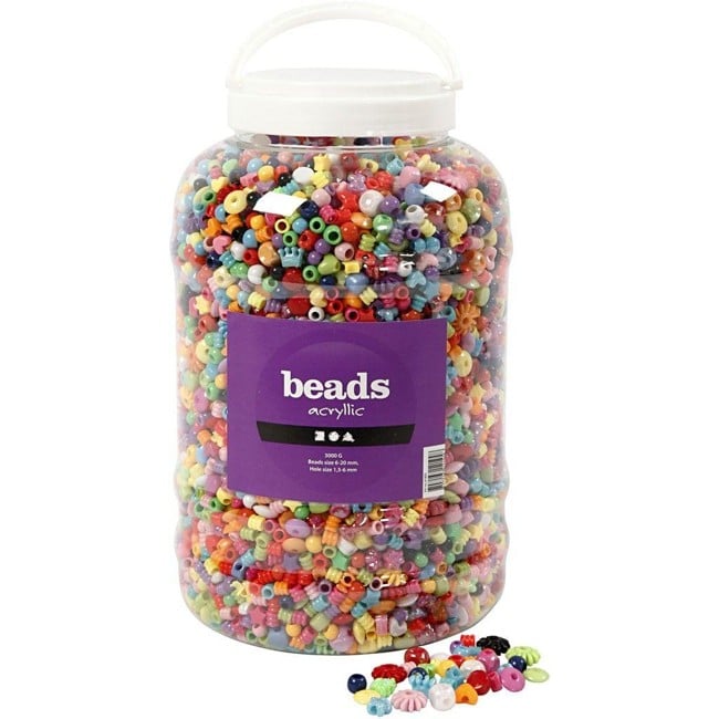 Bucket of Plastic Beads - Size 6-20 mm - Hole Size 1 - 5-6 mm - 3000 g - 5700ml - Approx. 8100 pcs (61805)