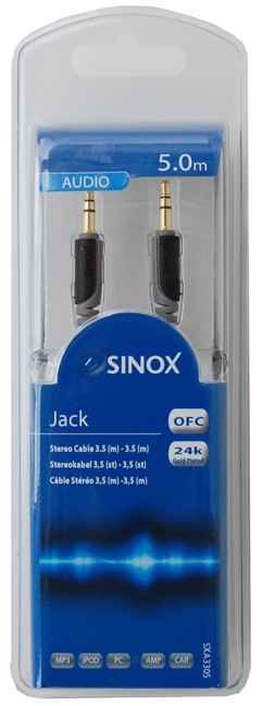 Sinox 3,5 mm Minijack kabler - 5,0 m, Grå/Sort