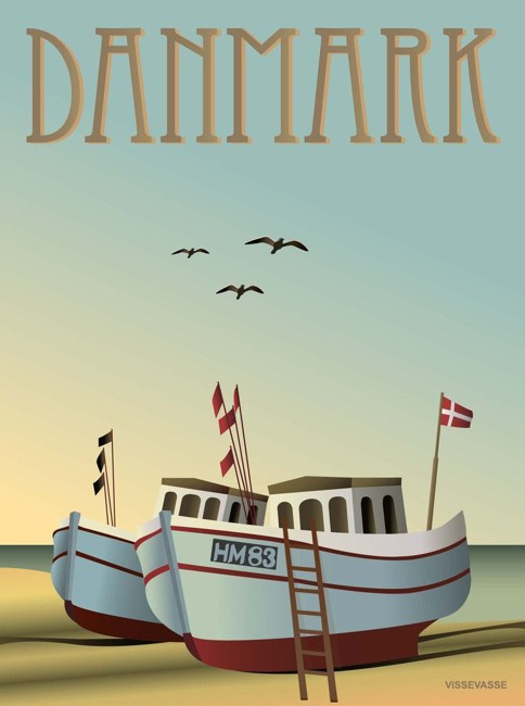 Vissevasse - Danmark Fiskebådene Plakat 50 x 70 cm