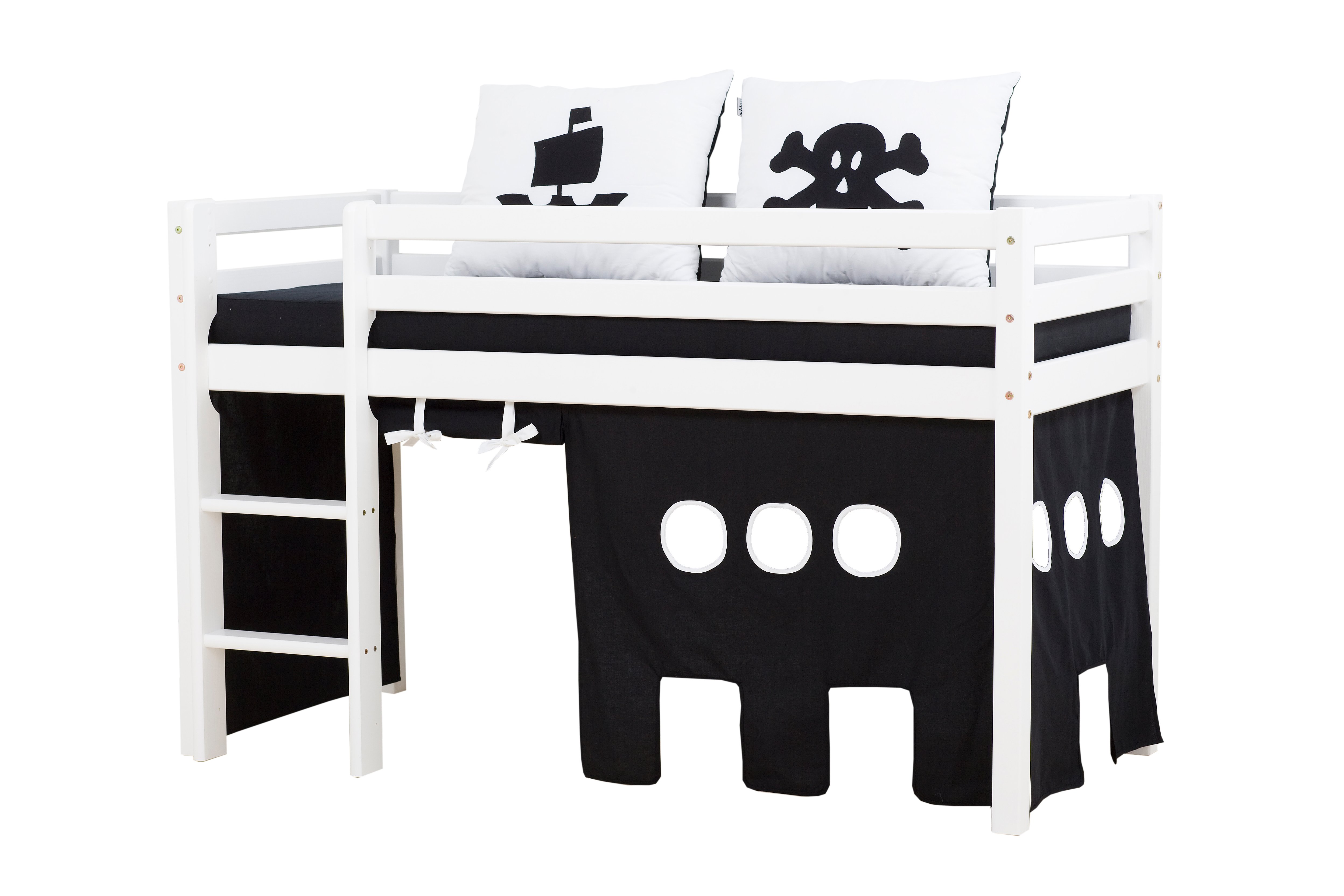 kompakt Kabelbane At øge Køb Hoppekids - BASIC Halvhøj seng med skummadreas + madrasbetræk + forhæng  70x160 - Pirat - Fri fragt