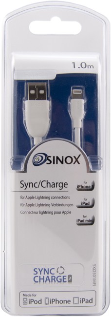 Sinox iMedia Lightning kabel med original Apple chip. Hvid