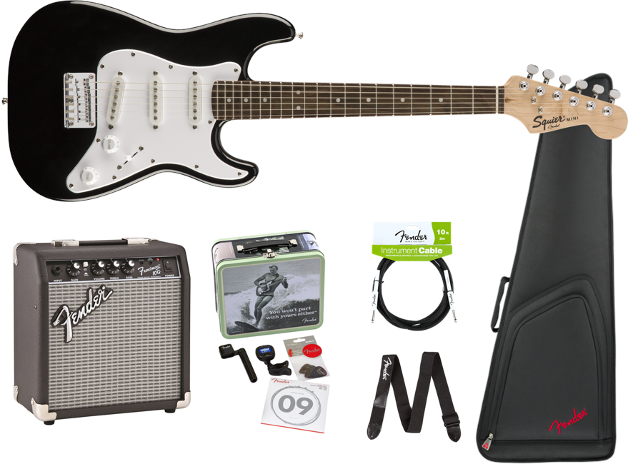 Squier By Fender - Mini Stratocaster V2 - Elektrisk 3/4 Guitar Start Pakke (Black)