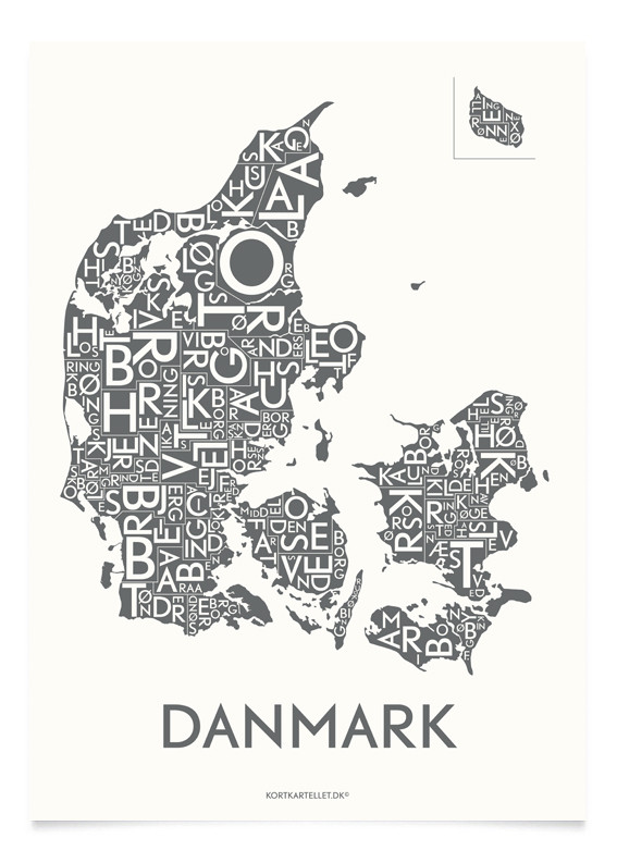 noget Misforståelse dobbelt Køb Kortkartellet - Danmark m/byer Plakat 50 x 70 cm - Koksgrå