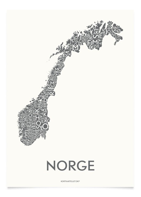 Kortkartellet - Norge Plakat 50 x 70 cm - Koksgrå