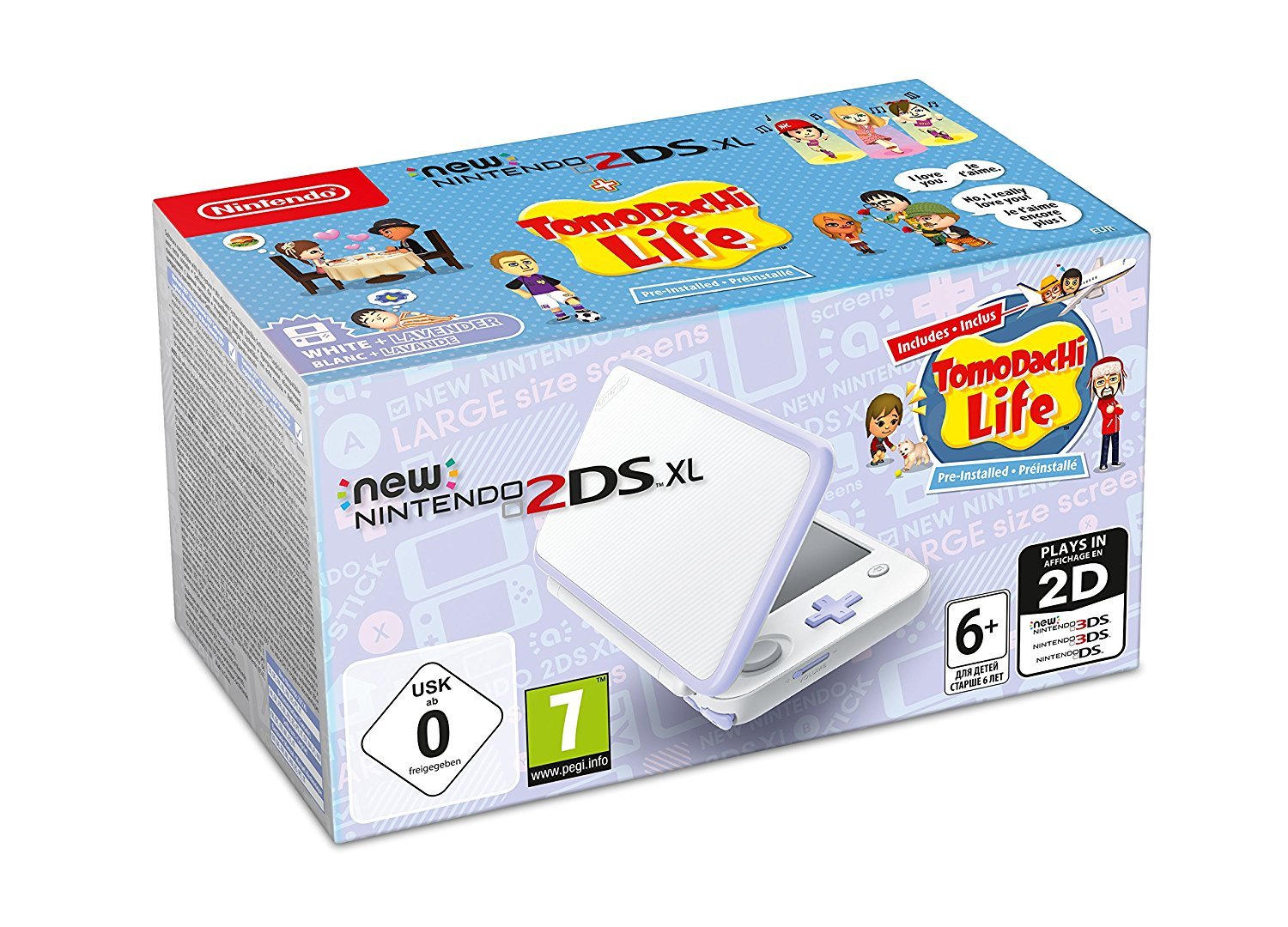 New Nintendo 2DS XL White + Lavender + Life