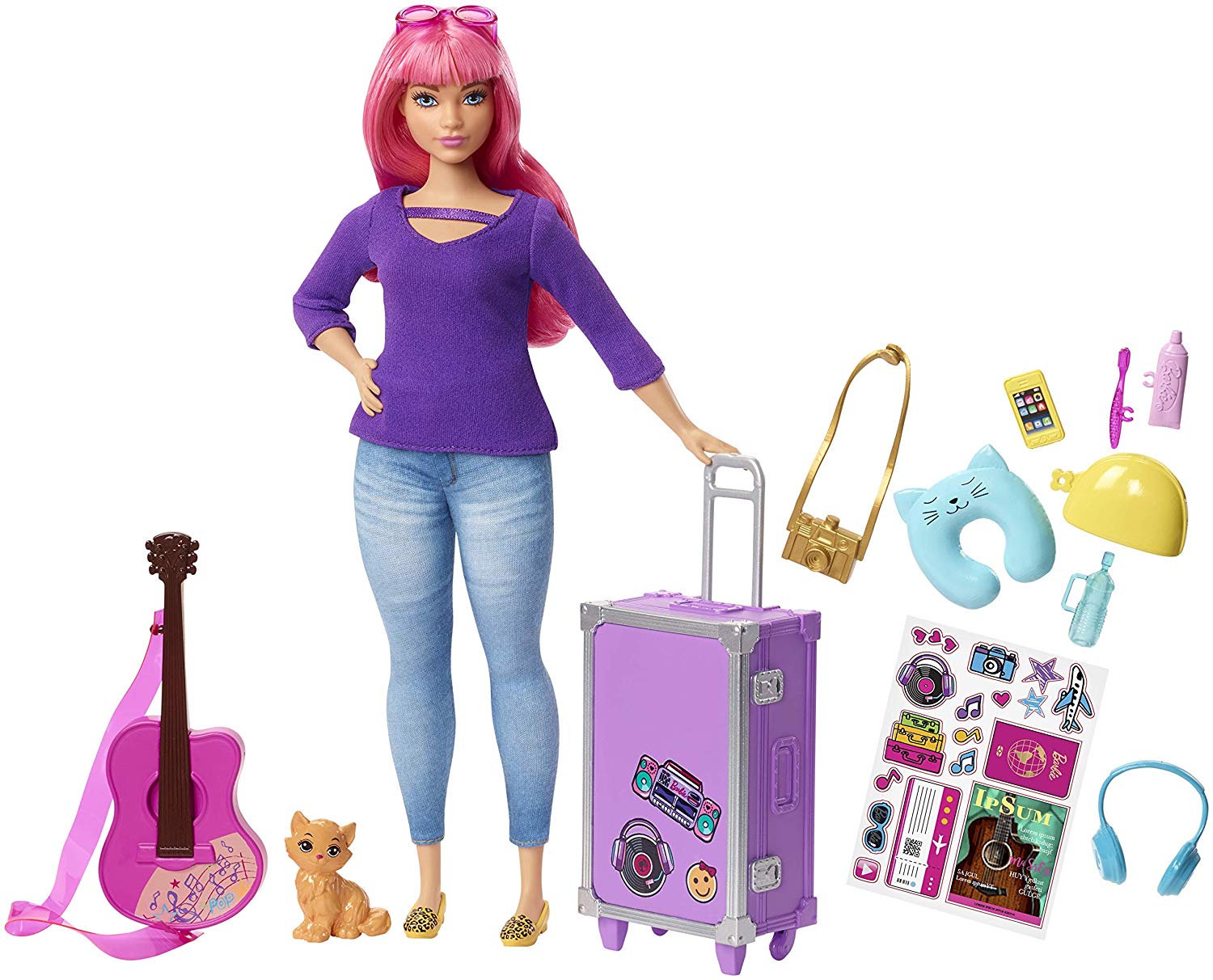 NEW Barbie Daisy Travel Doll Yellow Toiletry Bag /& Pink Toothbrush /& Toothpaste