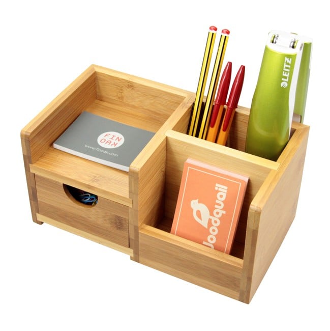 Woodquail Desk Organiser, Pen Holder and Drawer, Made of Bamboo