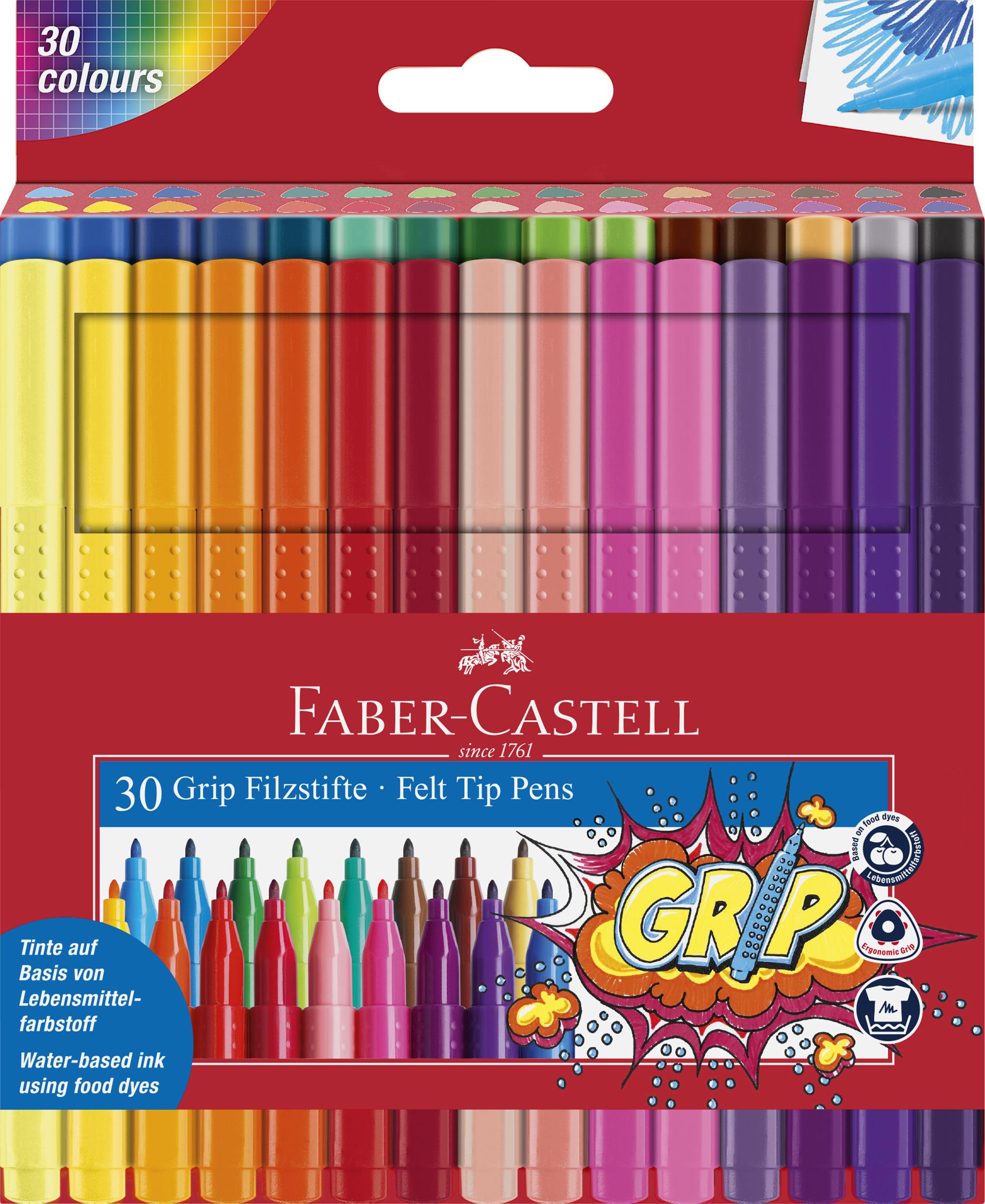 Faber-Castell - Fibre-tip tusser Grip Colour sæt, 30 stk (155335)