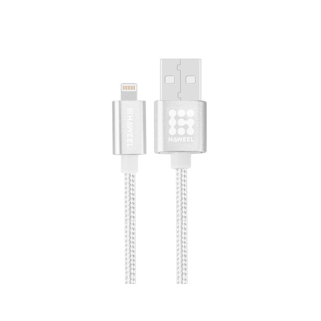 HAWEEL iPhone Lightning Kabel 1m Woven Style Meal Head (Silver)