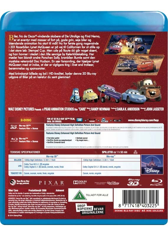 Kop Disneys Cars Biler 3d Blu Ray