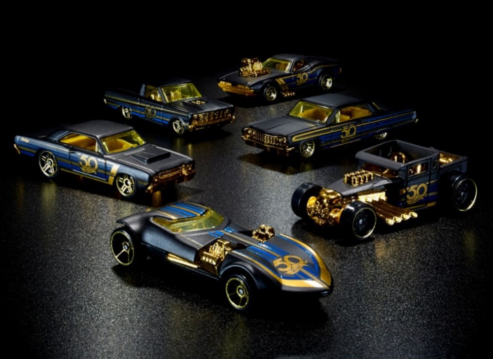 hot wheels 50th anniversary black and gold bone shaker