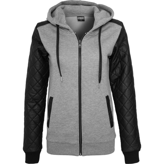 Urban Classics Ladies - DIAMOND FAUX LEATHER Zip Hoody grey