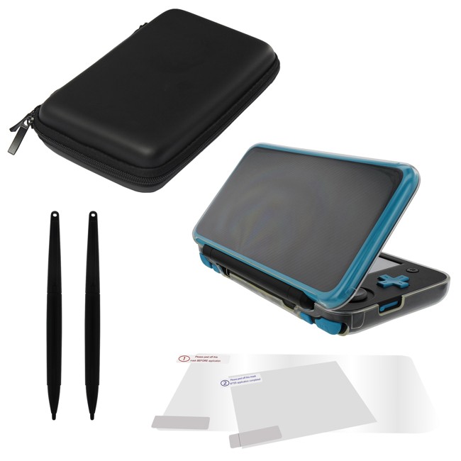 Essentials accessories kit for Nintendo 2DS XL including flexi gel cover, screen protectors, storage bag & XL stylus - ZedLabz