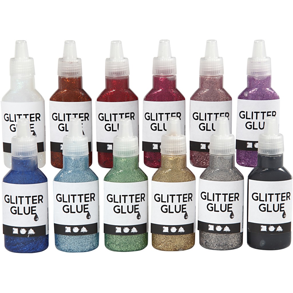 Glitterlim - Ass. Farger - (12 x 25 ml)