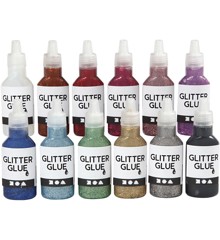 Glitterlim - Ass. Farger - (12 x 25 ml)