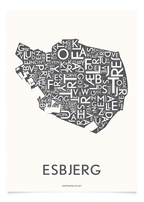 Kortkartellet - Esbjerg Plakat 50 x 70 cm - Koksgrå