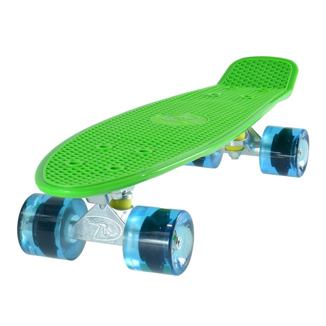 Land Surfer Cruiser Skateboard 22" GREEN BOARD TRANSPARENT BLUE WHEELS
