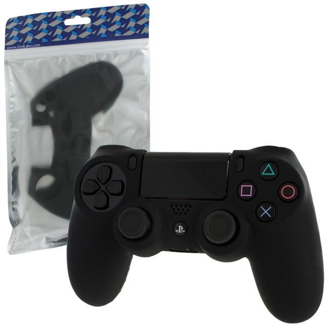 ZedLabz soft silicone rubber skin grip cover for Sony PS4 controller with ribbed handle - black