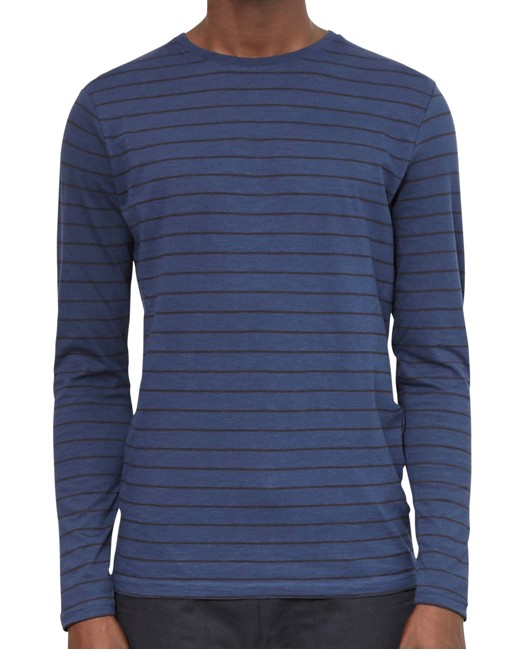 The Idle Man Long Sleeve Striped T-Shirt Blue