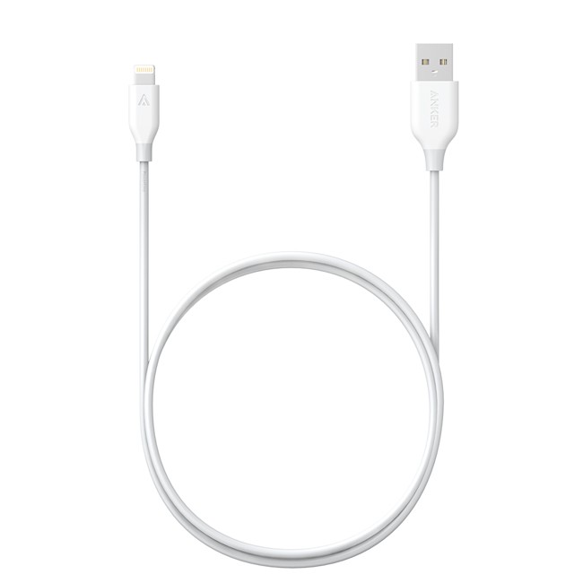 Anker PowerLine Lightning, 0,9 m kabel, Apple MFI certificeret, Hvid