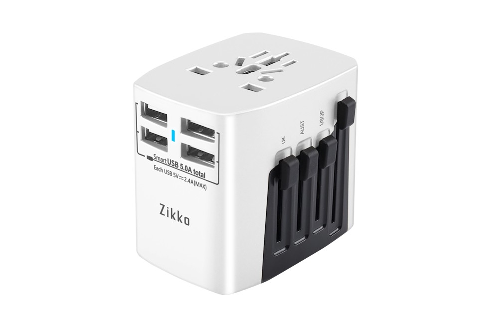 Zikko væg adapter, EU, UK, US, CH, JP, AUST, vægoplader, 4 port USB