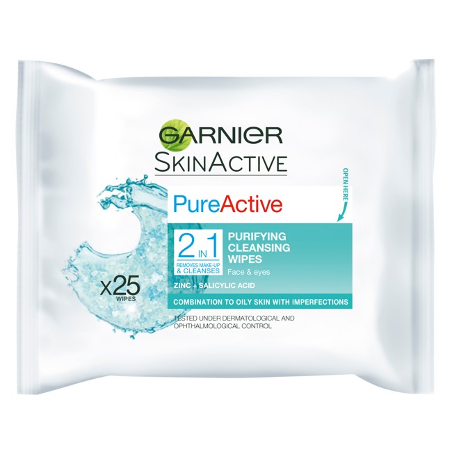 Garnier - Pure Active 2in1 Wipes 25 Stk