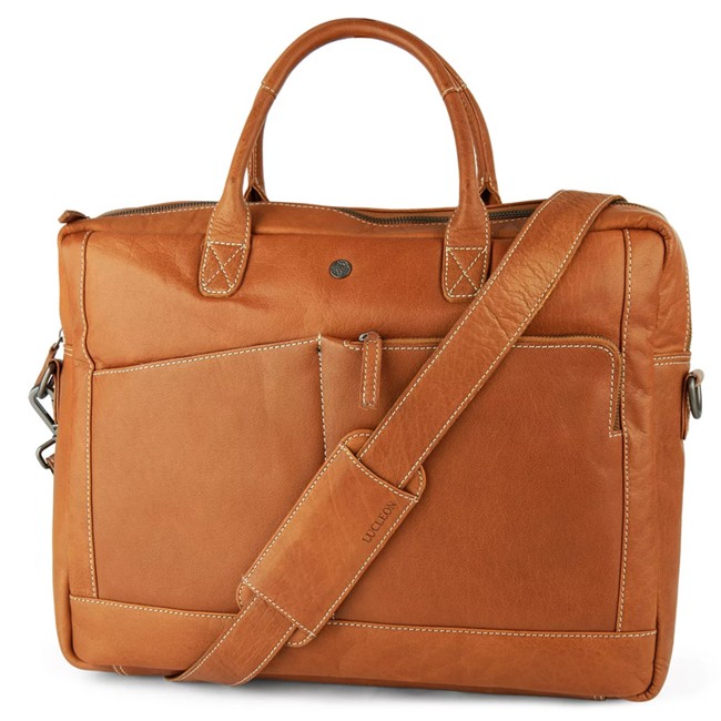 Computertaske i læder, brun, 17,3"