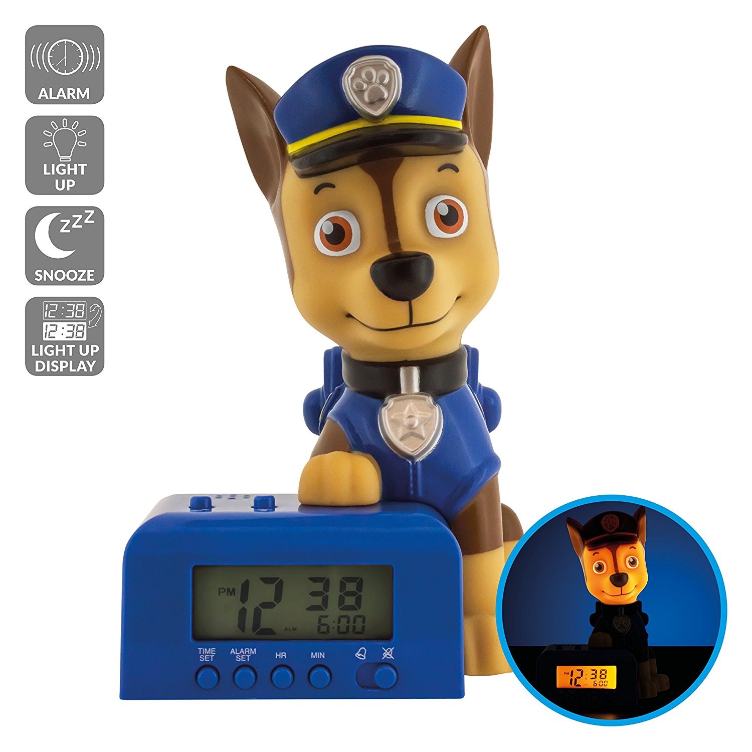 Bulb Botz Paw Patrol 2021302 Chase Kids Night Light Alarm Clock with Characte... 