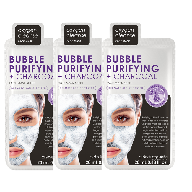 Skin Republic - 3x Bubble Purifying + Charcoal Face Sheet Mask