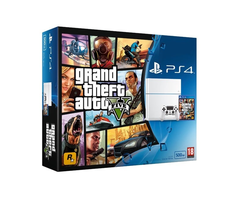 Playstation 4 Console 500GB (White) - Grand Theft Auto V (GTA 5) Bundle