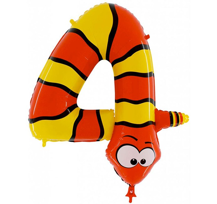 NUMBER 4 SNAKE SHAPED ANIMALOON FOIL BALLOON 40inch