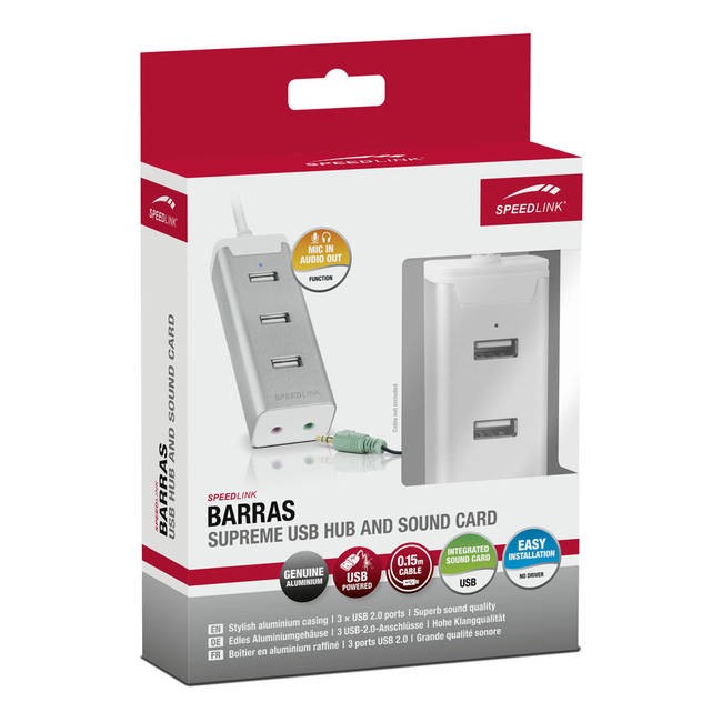 Speedlink Barras Supreme Combined USB Hub & Sound Card Silver/White SL-140003-SR