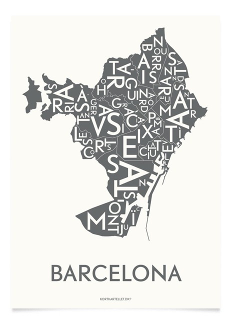 Kortkartellet - Barcelona Plakat 50 x 70 cm - Koksgrå