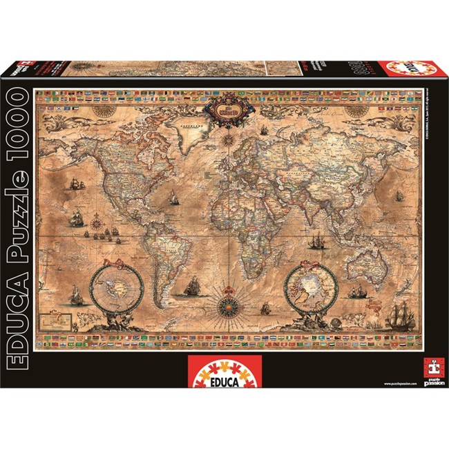 Educa - Puslespil 1000 Brikker - Antikt verdenskort