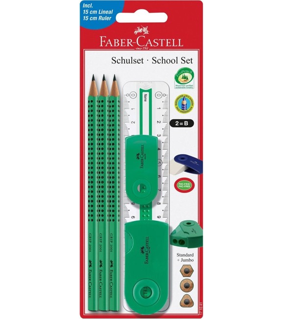 Faber-Castell - Skrivesæt  med lineal - 6 dele - Grøn